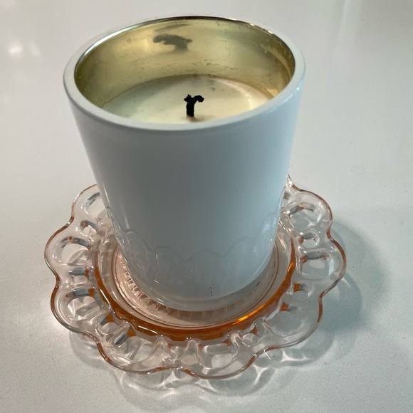 Anthropologie Vibes- Vintage pink Anchor Hocking depression glass dish-lace edge - Picture 2 of 6